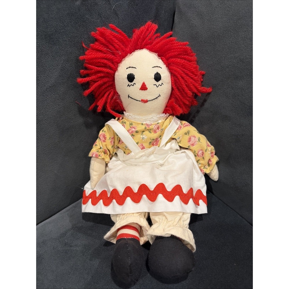 Vintage Raggedy Ann Doll 13" Red White Stuffed Plush Floral Dress